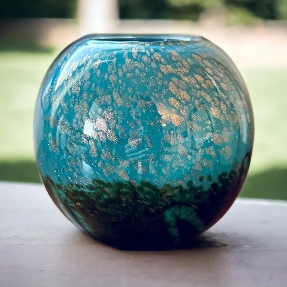 Blue Marble Round Fishbowl Vase